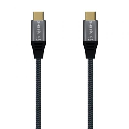 Cable USB 2.0 Tipo-C Aisens A107-0629 5A 100W/ USB Tipo-C Macho – USB Tipo-C Macho/ Hasta 100W/ 480Mbps/ 2m/ Gris | TecnoSoft art ais cab20a107 0629 1