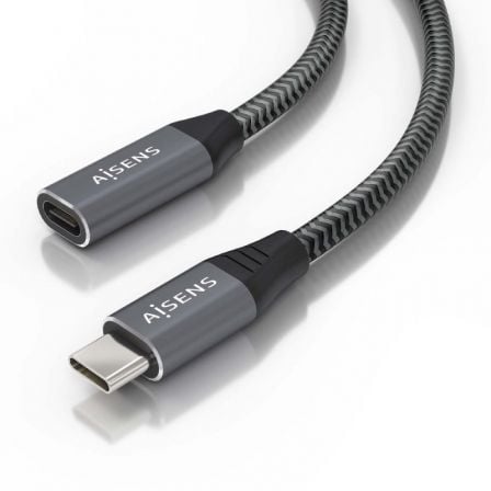 Cable Alargador USB 3.2 Aisens A107-0760/ USB Tipo-C Macho – USB Tipo-C Hembra/ Hasta 100W/ 20Gbps/ 50cm/ Gris | TecnoSoft art ais cab20a107 0760 1
