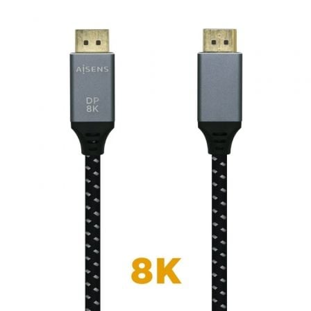 Cable DisplayPort 1.4 8K Aisens A149-0434/ DisplayPort Macho – DisplayPort Macho/ 50cm/ Negro Gris | TecnoSoft art ais cab20dp20a149 0434 1
