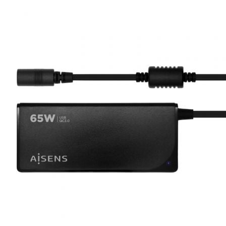 Cargador de Portátil Aisens ASLC-65WAUTO-BK/ 65W/ 1xUSB QC3.0/ Automático/ 9 Conectores/ Voltaje 18.5-20V | TecnoSoft art ais car20aslc 65wauto bk 1