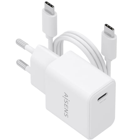 Cargador de Pared GaN Aisens ASCH-20W1P081-W/ 1xUSB Tipo-C/ 20W/ Blanco/ Incluye Cable USB Tipo-C | TecnoSoft art ais carga asch 20w1p081 w 1