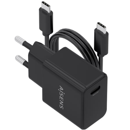 Cargador de Pared GaN Aisens ASCH-20W1P082-BK/ 1xUSB Tipo-C/ 20W/ Incluye Cable USB Tipo-C | TecnoSoft art ais carga asch 20w1p082 bk 1