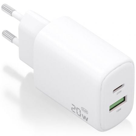 Cargador de Pared GaN Aisens A110-0909/ 1xUSB Tipo-C/ 1xUSB/ 20W/ Blanco | TecnoSoft art ais carga20a110 0909 1