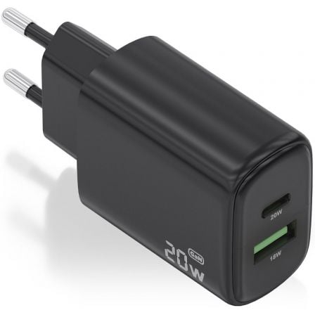 Cargador de Pared GaN Aisens A110-0910/ 1xUSB Tipo-C/ 1xUSB/ 20W/ Negro | TecnoSoft art ais carga20a110 0910 1