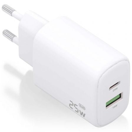 Cargador de Pared GaN Aisens A110-0911/ 1xUSB Tipo-C/ 1xUSB/ 25W/ Blanco | TecnoSoft art ais carga20a110 0911 1