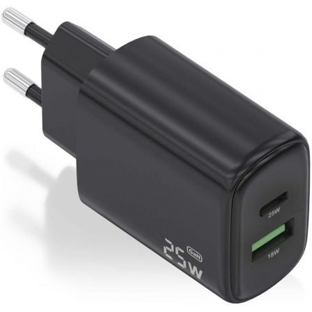 Cargador de Pared GaN Aisens A110-0912/ 1xUSB Tipo-C/ 1xUSB/ 25W/ Negro | TecnoSoft art ais carga20a110 0912 1