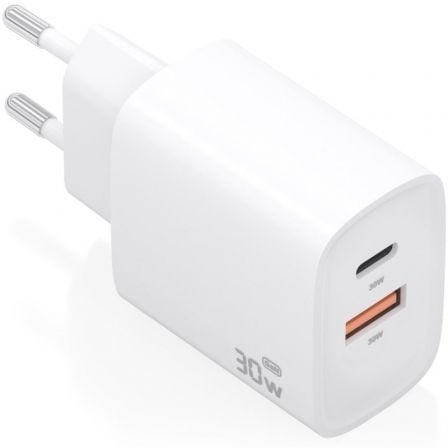 Cargador de Pared GaN Aisens A110-0952/ 1xUSB Tipo-C/ 1xUSB/ 30W/ Blanco | TecnoSoft art ais carga20a110 0952 1