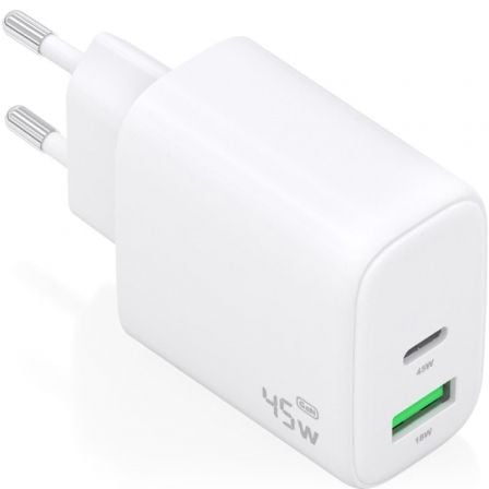Cargador de Pared GaN Aisens A110-0971/ 1xUSB Tipo-C/ 1xUSB/ 45W/ Blanco | TecnoSoft art ais carga20a110 0971 1
