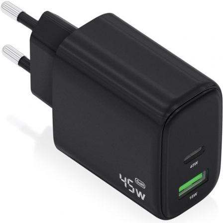 Cargador de Pared GaN Aisens A110-0972/ 1xUSB Tipo-C/ 1xUSB/ 45W/ Negro | TecnoSoft art ais carga20a110 0972 1