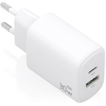 Cargador de Pared GaN Aisens A110-0977/ 1xUSB Tipo-C/ 1xUSB/ 30W/ Blanco | TecnoSoft art ais carga20a110 0977 1