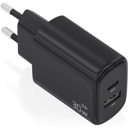 Cargador de Pared GaN Aisens A110-0978/ 1xUSB Tipo-C/ 1xUSB/ 30W/ Negro | TecnoSoft art ais carga20a110 0978 1