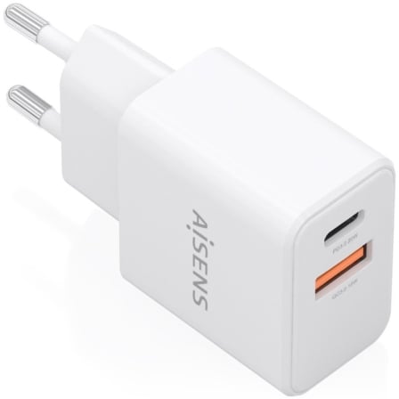 Cargador de Pared GaN Aisens A110-1025/ 1xUSB Tipo-C/ 1xUSB/ 20W/ Blanco | TecnoSoft art ais carga20a110 1025 1