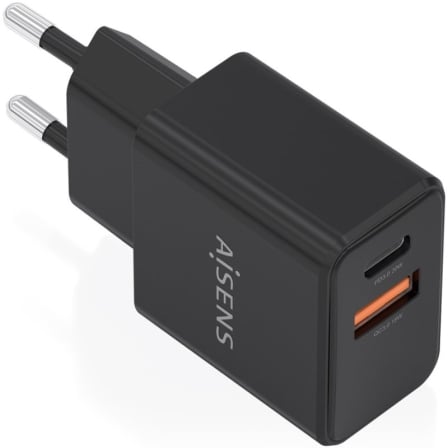 Cargador de Pared GaN Aisens A110-1026/ 1xUSB Tipo-C/ 1xUSB/ 20W/ Negro | TecnoSoft art ais carga20a110 1026 1