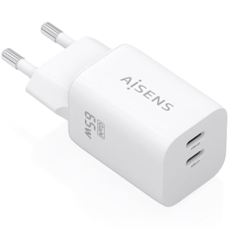 Cargador de Pared GaN Aisens A110-1029/ 2xUSB Tipo-C/ 65W/ Blanco | TecnoSoft art ais carga20a110 1029 1