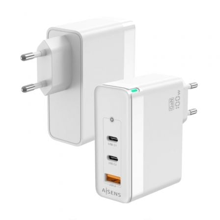 Cargador de Pared GaN Aisens ASCH-100W3P008-W/ 2xUSB Tipo-C/ 1x USB/ 100W | TecnoSoft art ais carga20asch 100w3p008 w 1