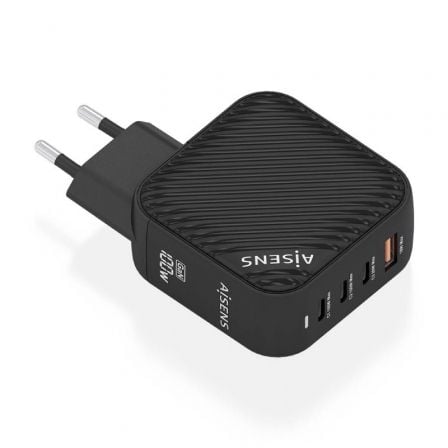 Cargador de Pared GaN Aisens ASCH-100W4P029-BK/ 3xUSB Tipo-C/ 1x USB/ 100W | TecnoSoft art ais carga20asch 100w4p029 bk 1