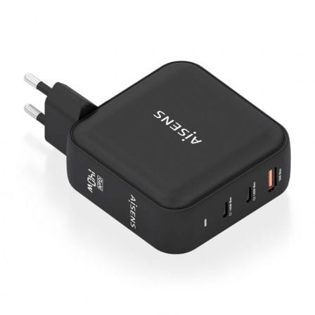 Cargador de Pared GaN Aisens ASCH-140W3P031-BK/ 2xUSB Tipo-C/ 1xUSB/ 140W | TecnoSoft art ais carga20asch 140w3p031 bk 1