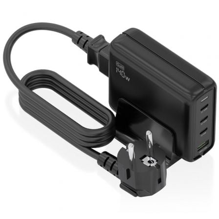 Cargador Sobremesa GaN Aisens ASCH-140W4P056-BK/ 3xUSB Tipo-C/ 1xUSB/ 140W | TecnoSoft art ais carga20asch 140w4p056 bk 1