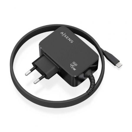 Cargador de Pared GaN Aisens ASCH-1PD45WL032-BK/ 1xUSB Tipo-C + Cable 1.8m/ 45W | TecnoSoft art ais carga20asch 1pd45wl032 bk 1
