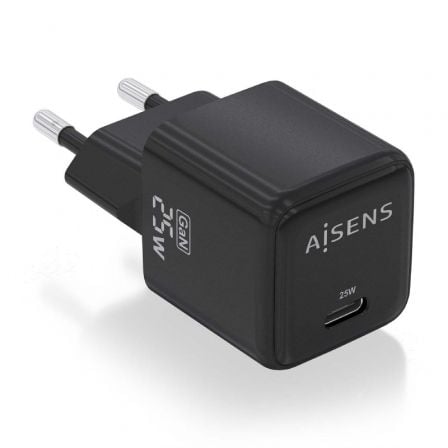Cargador de Pared GaN Aisens ASCH-25W1P013-BK/ 1xUSB Tipo-C/ 25W | TecnoSoft art ais carga20asch 25w1p013 bk 1