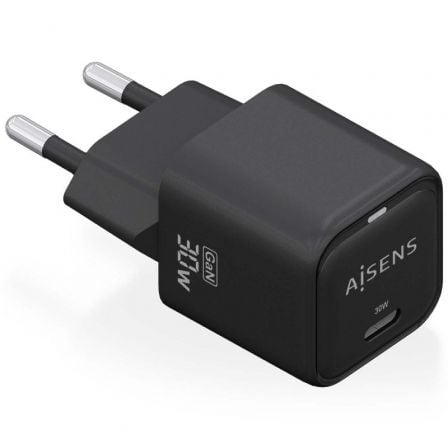 Cargador de Pared GaN Aisens ASCH-30W1P019-BK/ 1xUSB Tipo-C/ 30W | TecnoSoft art ais carga20asch 30w1p019 bk 1