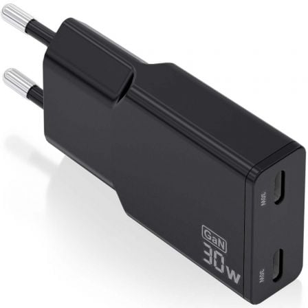 Cargador de Pared GaN Aisens ASCH-30W2P049-BK/ 2xUSB Tipo-C/ 30W/ Negro | TecnoSoft art ais carga20asch 30w2p049 bk 1