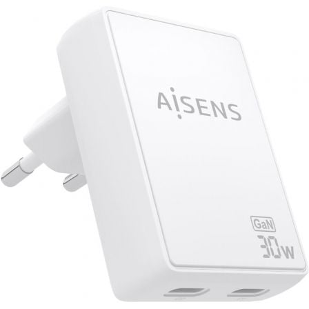 Cargador de Pared GaN Aisens ASCH-30W2P075-W/ 2xUSB Tipo-C/ 30W/ Blanco | TecnoSoft art ais carga20asch 30w2p075 w 1