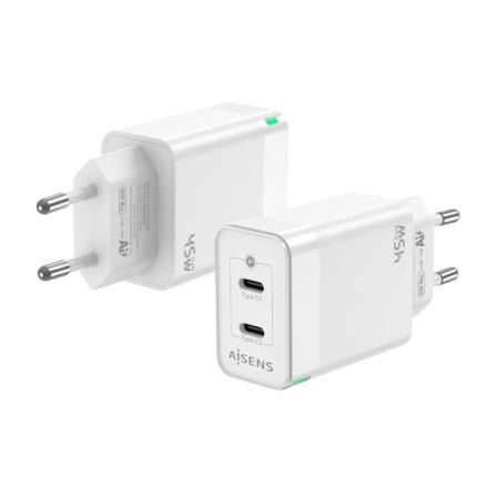 Cargador de Pared GaN Aisens ASCH-45W2P005-W/ 2xUSB Tipo-C/ 45W | TecnoSoft art ais carga20asch 45w2p005 w 1