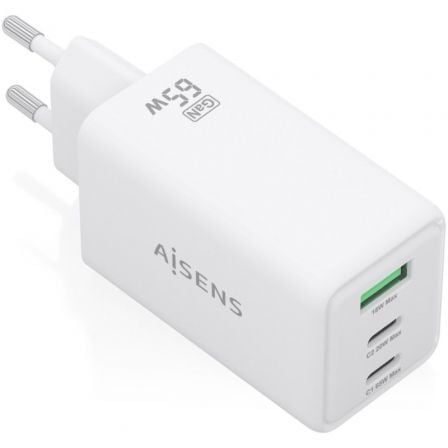 Cargador de Pared GaN Aisens ASCH-65W3P072-W/ 2xUSB Tipo-C/ 1xUSB/ 65W/ Blanco | TecnoSoft art ais carga20asch 65w3p072 w 1