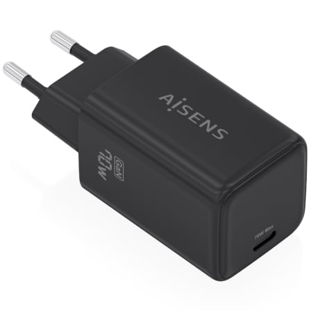 Cargador de Pared GaN Aisens ASCH-70W1P089-BK/ 1xUSB Tipo-C/ 70W | TecnoSoft art ais carga20asch 70w1p089 bk 1