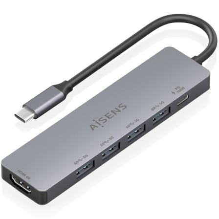 Docking USB Tipo-C Aisens ASUC-6P047-GR/ 1xHDMI 4K/ 4xUSB/ 1xUSB Tipo-C PD/ Gris | TecnoSoft art ais hub asuc 6p047 gr 1