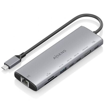 Docking USB Tipo-C Aisens ASUC-8P033-GR/ 1xHDMI 4K/ 1xUSB/ 2xUSB Tipo-C/ 1xRJ45/ 1xLector Tarjetas/ 1xUSB Tipo-C PD/ Gris | TecnoSoft art ais hub asuc 8p033 gr 1