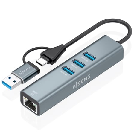 Hub USB + USB Tipo-C 3.2 Aisens A109-1033/ 3xUSB/ 1xRJ45/ Gris | TecnoSoft art ais hub20a109 1033 1