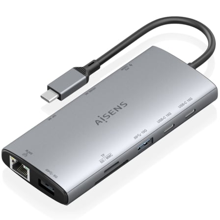 Docking USB Tipo-C Aisens ASUC-10P050-GR/ 1xDisplayPort/ 1xHDMI 4K/ 1xRJ45/ 2xUSB/ 2xUSB Tipo-C/ 1xUSB Tipo-C PD/ 1xLector de Tarjetas/ Gris | TecnoSoft art ais hub20asuc 10p050 gr 1