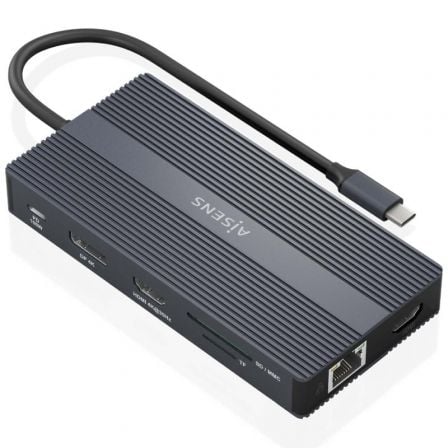 Docking USB Tipo-C Aisens ASUC-12P017-GR/ 2xHDMI 4K/ 4xUSB/ 1xUSB Tipo-C/ 1xRJ45/ 1xDisplayPort/ 1xLector Tarjetas/ 1xUSB Tipo-C PD/ Gris | TecnoSoft art ais hub20asuc 12p017 gr 1