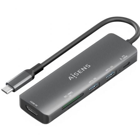 Docking USB Tipo-C Aisens ASUC-6P023-GR/ 1xHDMI 4K/ 2xUSB/ 1xUSB Tipo-C PD/ 1xLector Tarjetas/ Gris | TecnoSoft art ais hub20asuc 6p023 gr 1