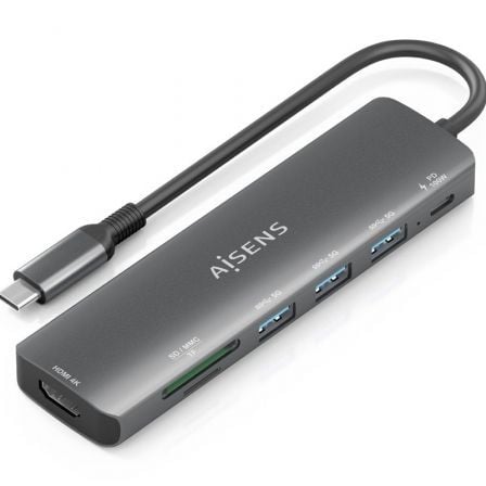 Docking USB Tipo-C Aisens ASUC-7P025-GR/ 1xHDMI 4K/ 3xUSB/ 1xUSB Tipo-C PD/ 1xLector Tarjetas/ Gris | TecnoSoft art ais hub20asuc 7p025 gr 1