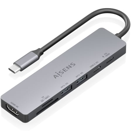 Docking USB Tipo-C Aisens ASUC-7P048-GR/ 1xHDMI 4K/ 2xUSB/ 1xUSB Tipo-C/ 1xUSB Tipo-C PD/ 1x Lector de Tarjetas/ Gris | TecnoSoft art ais hub20asuc 7p048 gr 1