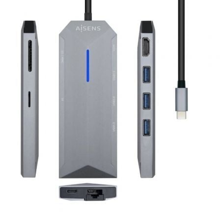Docking USB Tipo-C Aisens ASUC-8P004-GR/ 1xHDMI 4K/ 3xUSB/ 1xRJ45/ 1xLector Tarjetas / 1xUSB Tipo-C PD/ Gris | TecnoSoft art ais hub20asuc 8p004 gr 1
