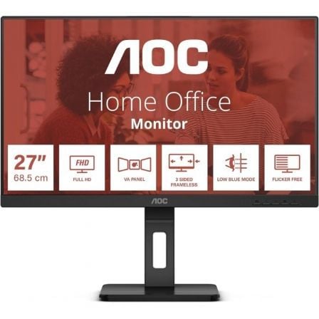 Monitor Profesional AOC 27E3QAF 27″/ Full HD/ Multimedia/ Regulable en altura/ Negro | TecnoSoft art aoc m2027e3qaf 1