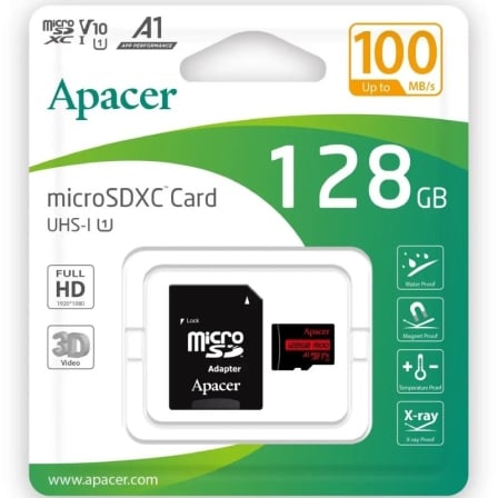 Tarjeta de Memoria Apacer 128GB XC UHS 1 con Adaptador/ Clase 10/ 100MBs | TecnoSoft art apa microsd 128gb ap128gmcsx 1