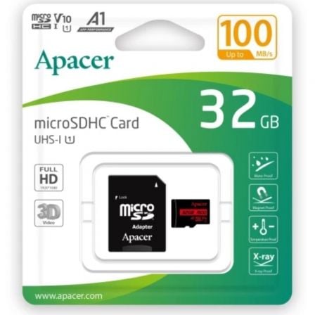 Tarjeta de Memoria Apacer 32GB microSD HC UHS 1 con Adaptador/ Clase 10/ 100MBs | TecnoSoft art apa microsd20ap32gmcsh10ub r 1