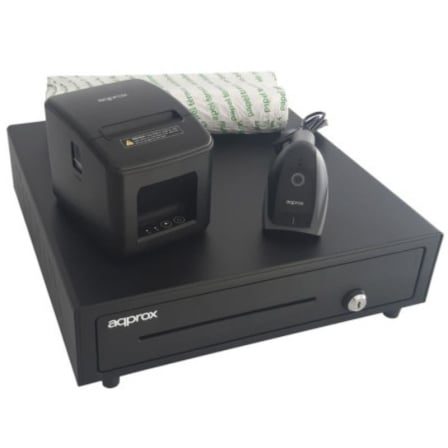 Pack Approx appPOSPACK4180LAN-2D Cajón Portamonedas/ Impresora Térmica/ Lector de Códigos y Rollos Térmicos | TecnoSoft art app cajon20pack204180lan 2d 1