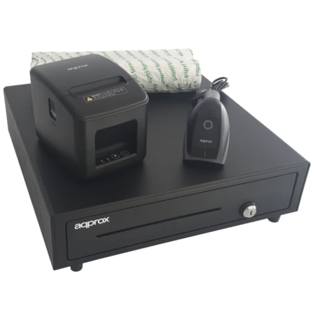Pack para TPV Approx appPOSPACK4180USB-2D/ Cajón Portamonedas + Impresora Térmica de Tickets + Lector de Códigos + Rollos Térmicos | TecnoSoft art app pack20apppospack4180usb2d 1
