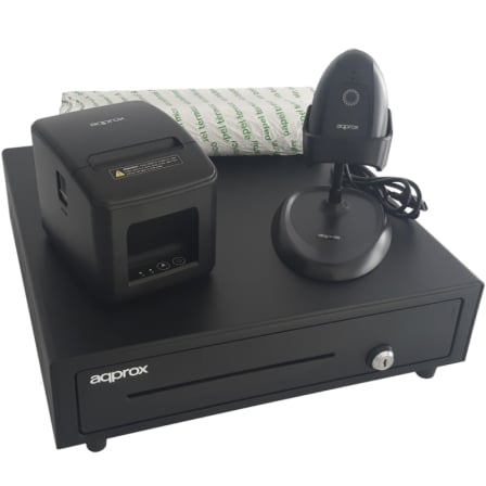 Pack para TPV Approx appPOSPACK4180USB/ Cajón Portamonedas + Impresora Térmica de Tickets + Lector de Códigos + Rollos Térmicos | TecnoSoft art app pack20apppospack4180usb 1