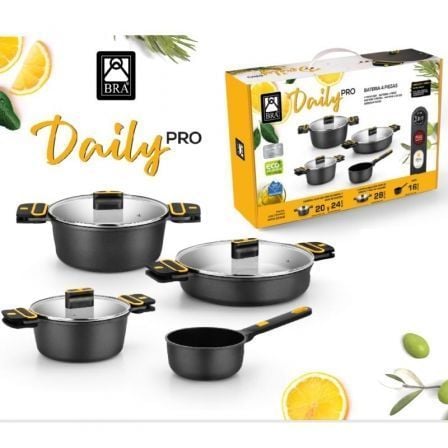 Pack 4 Cacerolas Bra Daily Pro/ Ø16cm/ Ø20cm/ Ø24cm/ Ø28cm/ Apta para Inducción | TecnoSoft art bra cacerola20a519900 1