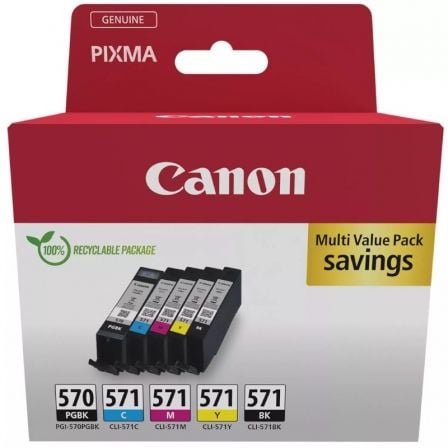 Cartucho de Tinta Original Canon PGI-570 + CLI-571 Multipack/ Cian/ Magenta/ Amarillo/ Negro | TecnoSoft art can multipack200372c006 1