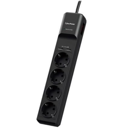 Regleta con interruptor Cyberpower P0420SUD0-DE/ 4 Tomas de corriente/ 2 USB/ Cable 1.8m/ Negra | TecnoSoft art cyb regleta20p0420sud0 de 1