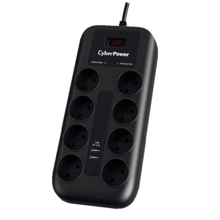 Regleta con Interruptor Cyberpower P0820SUD0-DE/ 8 Tomas de corriente/ 2 USB/ Cable 1.8m/ Negra | TecnoSoft art cyb regleta20p0820sud0 de 1