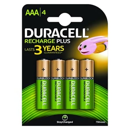 Pack de 4 Pilas AAA Duracell HR3-B/ 1.2V/ Recargables | TecnoSoft art drc pila20hr3 b 1